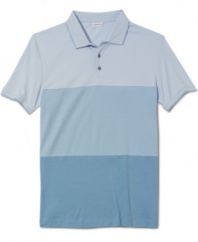 Style in stages. This varied colorblocked polo from Calvin Klein is solid bet for style this summer.
