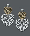 Sweet disposition. Giani Bernini's charming drop earrings feature two filigree hearts and a post setting. Crafted in sterling silver and 24k gold over sterling silver. Approximate drop: 1-1/4 inches.