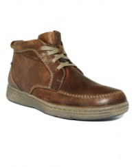A little bit of rugged does a lot for your men's boots collection when you lace up in the distressed, roughed up leather of these chukka boots for men from Clarks.