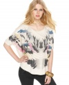 A graphic feather print makes a modern-boho statement on this Kensie top -- pair it with all your fave summer bottoms!