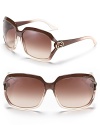 Gucci's large square sunglasses offer a cool transparent frame with monogram detail. Nose tabs help to secure fit.