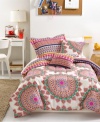 An intricate medallion pattern in vibrant hues makes a bold statement in this Bohemia comforter set for a totally artistic look. Comes with coordinating shams and decorative pillows for the full impact.