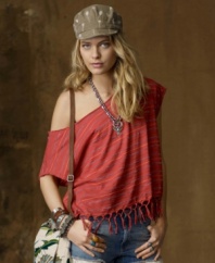 Styled in the tradition of your favorite striped tees, Denim & Supply Ralph Lauren's slouchy cotton jersey top gets a bohemian twist with a knotted fringe hem and effortlessly ripped edges.