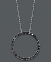 Black diamonds (1/4 ct. t.w.) transform this traditional open-cut circle into a striking silhouette. Setting and chain crafted in sterling silver with an intricate hearts in the gallery detailing at the back and sides. Approximate length: 18 inches. Approximate drop: 1 inch.