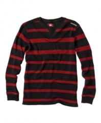 Stripes sharpen up his style on this v-neck thermal from Quicksilver.