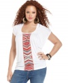 Pair your fave jeans with Baby Phat's short sleeve plus size top, featuring a studded print.