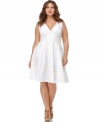 An ultra-flattering A-line shape beautifully defines this sleeveless plus size dress by Spense-- celebrate the season in style!