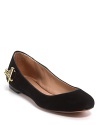 Soft suede ballet flats get the luxe touch from Rachel Zoe--a glinting, golden chain wraps the heels.