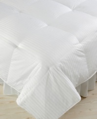 Rest and relaxation never felt this good. Luxuriate in plush coziness with this down comforter from Blue Ridge, featuring a 270-thread count cotton cover with soft white down fill for warmth and comfort. Finished with tonal stripes and baffle box construction to keep fill even and in place.