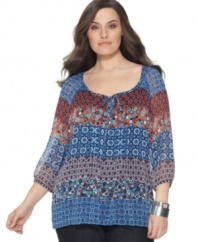 Elementz' three-quarter sleeve plus size top is an ideal partner for your causal bottoms.