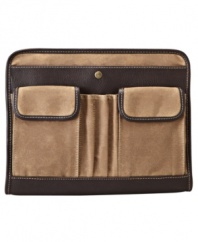 Carry your tablet and other on-the-go accessories in the Estate tablet brief from Fossil. The khaki canvas is classic while the functional design makes it a must-have.