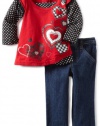 Nannette Baby-Girls Infant 2 Piece Denim Pant Set, Red, 18 Months