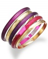 Bold purple and golden hues make a flirty statement on Style&co.'s resin and gold tone mixed metal five-piece bangle set. Approximate diameter: 2-5/8 inches.