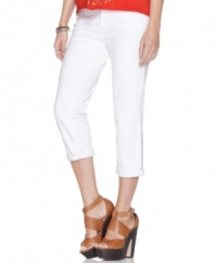 A bright white wash and cuffed, cropped leg is an essential springtime look from DKNY Jeans. Pair them with a vibrant top and chunky sandals for the ultimate in everyday style.