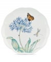 Now in bloom. The Butterfly Meadow Blue salad plate from Lenox features the sturdy, scalloped porcelain of original Butterfly Meadow dinnerware but with oversized agapanthus in cool blue.