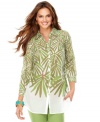 A crisp button-down shirt is pepped up with a vibrant palm fronds print in this Charter Club look.