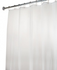 Featuring durable polyester in clear frosty hue, the Eva shower curtain liner protects your bath from stray splashes while conveniently blending with any decor. Also boasts reinforced button holes with rust-proof metal grommets and a structured top hem.