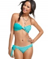 Roxy puts a new twist on the bikini top: this bandeau rocks a mix of solid color and stripes!
