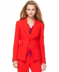 Well red: This statement-making blazer from Jones New York is an easy way to add color to your ensemble. Chic tuxedo styling and structured shoulders are menswear-inspired details that keep this look sharp.