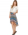 In a hot hi-lo hem, this global geometric-printed Bar III skirt is perfect for a southwestern-inspired look!