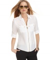 Sheer chiffon and an exposed zipper updates this MICHAEL Michael Kors utility shirt for a chic spring look!