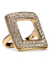 Trina Turk's windowpane ring is a romantic look in gold with cut-away center and pave stone accents.