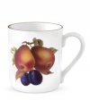 Juicy pears and purple damsons add a sweet taste of summer to this Evesham mug, crafted of pristine porcelain with a lustrous gold rim by Royal Worcester.