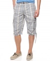 Change up your normal warm-weather pattern with these bold plaid messenger shorts from American Rag.