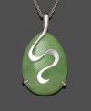 Smooth and sleek -- this fascinating style will turn heads. Crafted in sterling silver, an oval-shaped jade stone (13 mm x 18 mm) serves as the focal point. Approximate length: 18 inches. Approximate drop: 1 inch.