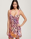 A vibrant animal print chemise with ruching at a v-neckline, a fierce bedtime look from Josie.