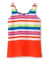 Aqua ushers in the season of color, rendering this lightweight tank in sunny stripes and a wide colorblock accent.