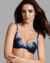 A lightly lined bra with plunging neckline and butterfly embroidery, a playful style from Betsey Johnson.