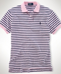 Rendered in light-as-air cotton piqué, a short-sleeved polo shirt is tailored for a comfortable, classic fit with thin multi-stripes for a sporty appeal.