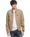Add a touch of cool to your casual collection with this edgy chino jacket from Guess.