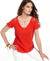 Lighten up with lace in Lucky Brand Jeans' pretty tee, featuring lace insets at the shoulders and a fluid drape.