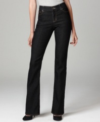 DKNY Jeans' flattering bootcut fit enhances your natural curves. The black rinse gives them a streamlined look, too.