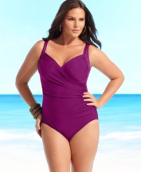 Showcasing graceful lines and sleek sophistication, this plus size swimsuit by Miraclesuit whittles your middle and exudes a carefree attitude at the same time.