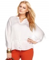 Being boho-chic is a cinch with MICHAEL Michael Kors' plus size peasant top, accentuated by a drawstring waist.