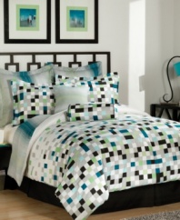 Wake up in the digital age. Featuring a modern square pattern that brings to mind pixelated computer graphics, the Pixel Screen comforter set is just right for today's rooms. The reversible comforter and shams feature a striped ombré print, giving you two great looks in one stylish set.