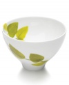 Forever spring. Bright new leaves plucked just for your table drape this large rice bowl with a fresh, modern look inside and out. From Mikasa dinnerware, the dishes are durable and stylish in white porcelain with a fluid shape that broadens from base to rim.