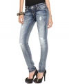 Allover distressed details add an edge to these Rock Revival skinny jeans -- embellished back pockets add eye-catching appeal!