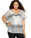 Party in style with INC's short sleeve plus size top, flaunting a sequined finish.