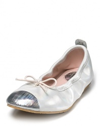 A rainbow of style awaits in these prismatic Stuart Weitzman ballet flats boasting a silver toe with a slim bow detail.