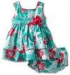 Sweet Heart Rose Baby-girls Infant Floral Woven Dress, Turquoise/Pink, 18 Months