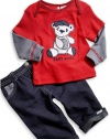 GUESS Kids Boys Baby Bear Long-Sleeve Top and Pants, RED (3/6M)