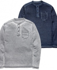 A cool casual classic.  You can't beat the laid-back charm of one of these henleys from Marc Ecko Cut & Sew.