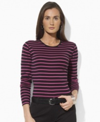Lauren by Ralph Lauren's classic long-sleeved tee is cut from comfortable ribbed cotton with a patch pocket at the left sleeve featuring Ralph Lauren's embroidered monogram.