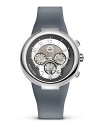 Philip Stein® active watch with grey silicone integrated strap and a thorn buckle closure. Grey date and second subdials. Features single movement, Arabic numbers and a polished crown.