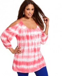 A far-out print splashes onto INC's cold-shoulder plus size top for a groovy casual look!