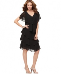 Get into the swing of things in this flirty, tiered Patra dress with a hint of sparkle at the neckline.